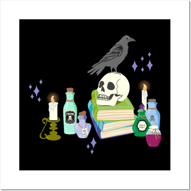 Magic potions and spell books Wall Art by Jennifer Ladd